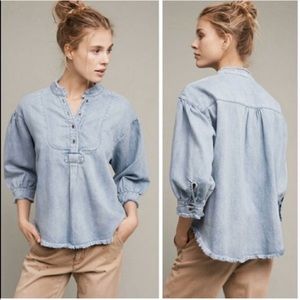 Anthropologie Holding Horses Frayed Denim Top